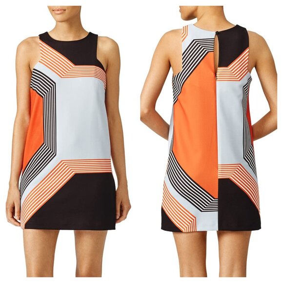 Milly of New York Reed Angular Mini Dress 8 Gray/Red - Picture 1 of 15